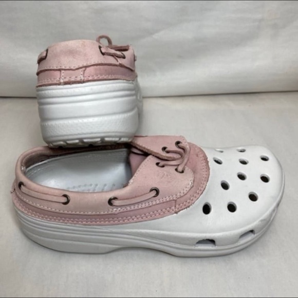 Rare Crocs islander pink leather mens 5 womens 7 unisex - Picture 3 of 7